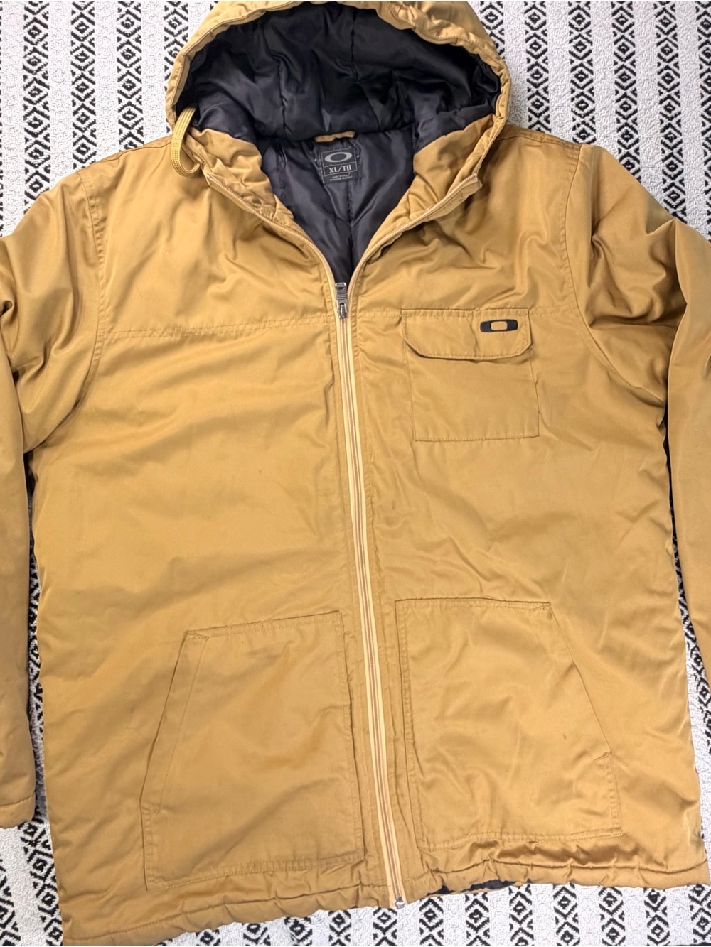 Oakley Men's Full Zip Hooded Winter Jacket Tan Brown Size XL ski snwboard Coat